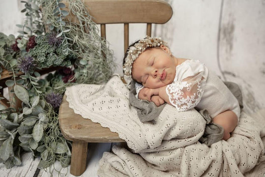 Boho Decke beige mit Muster Newborn Fotografie