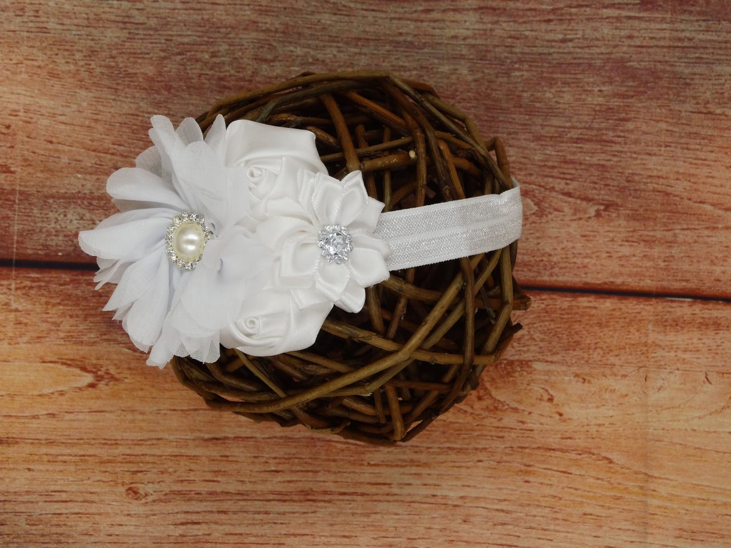 Stirnband Haarband mit 4 Blumen und Strass