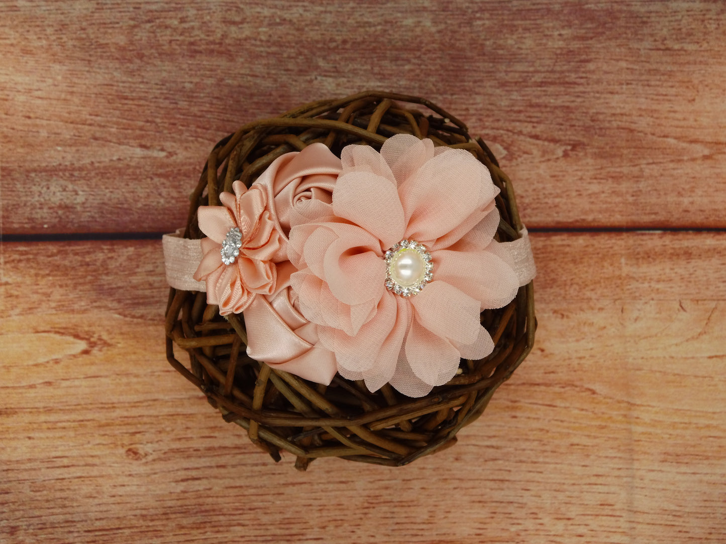 Stirnband Haarband mit 4 Blumen und Strass