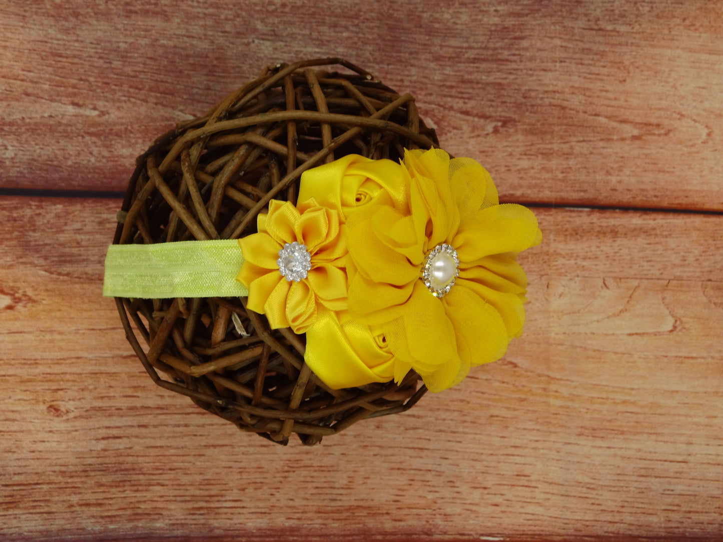 Stirnband Haarband mit 4 Blumen und Strass