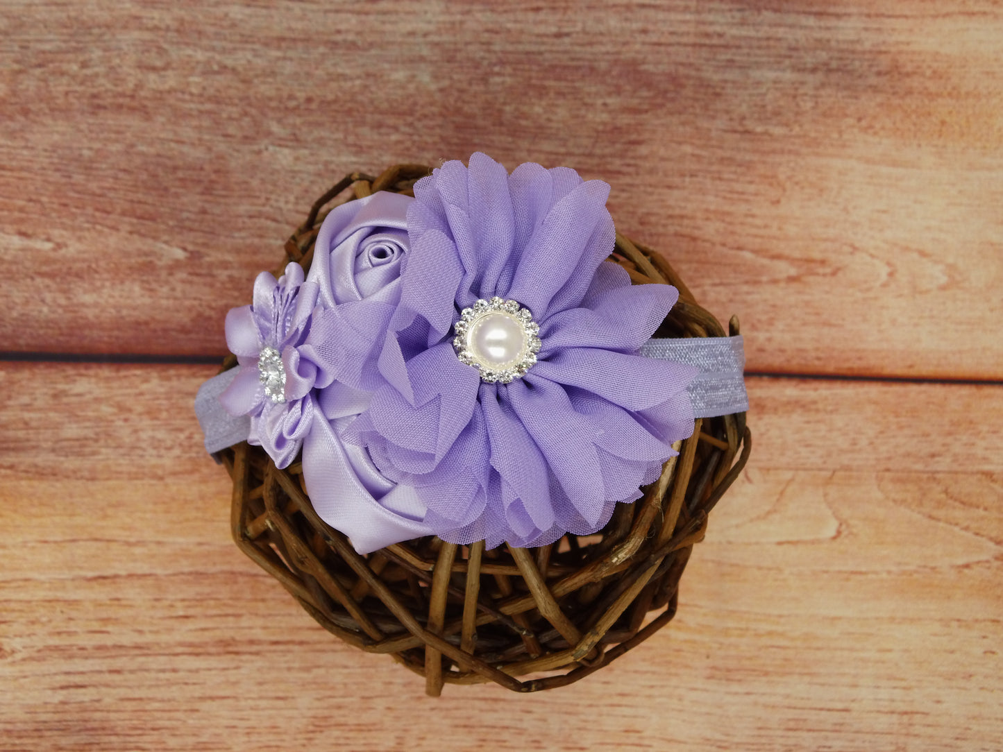 Stirnband Haarband mit 4 Blumen und Strass