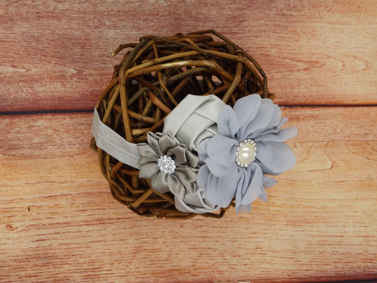 Stirnband Haarband mit 4 Blumen und Strass