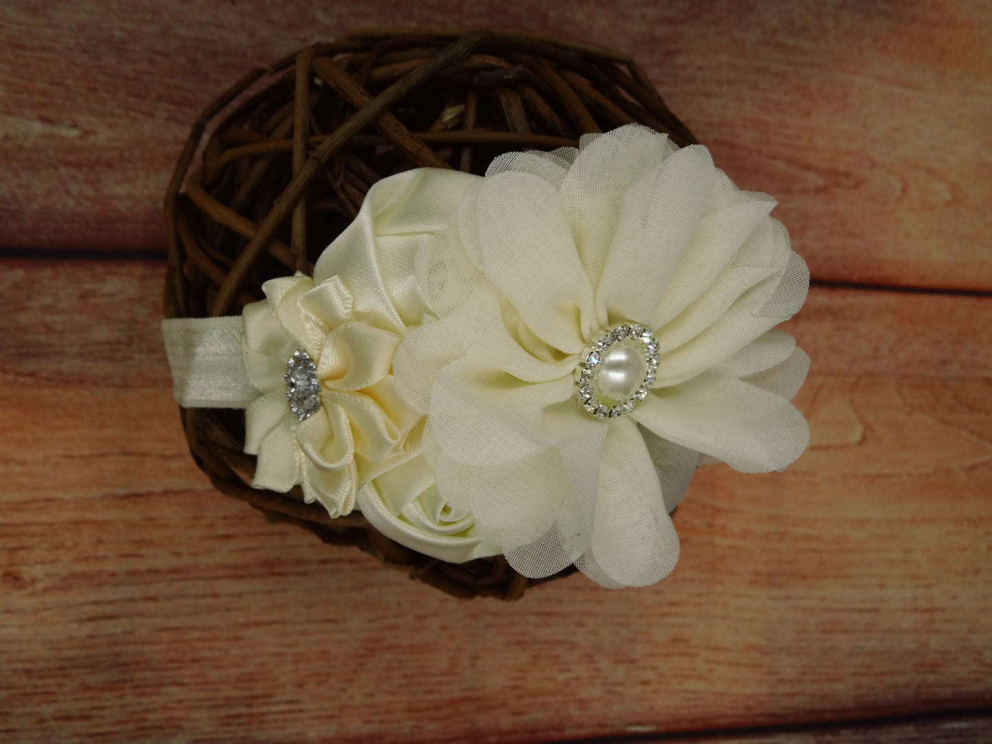 Stirnband Haarband mit 4 Blumen und Strass