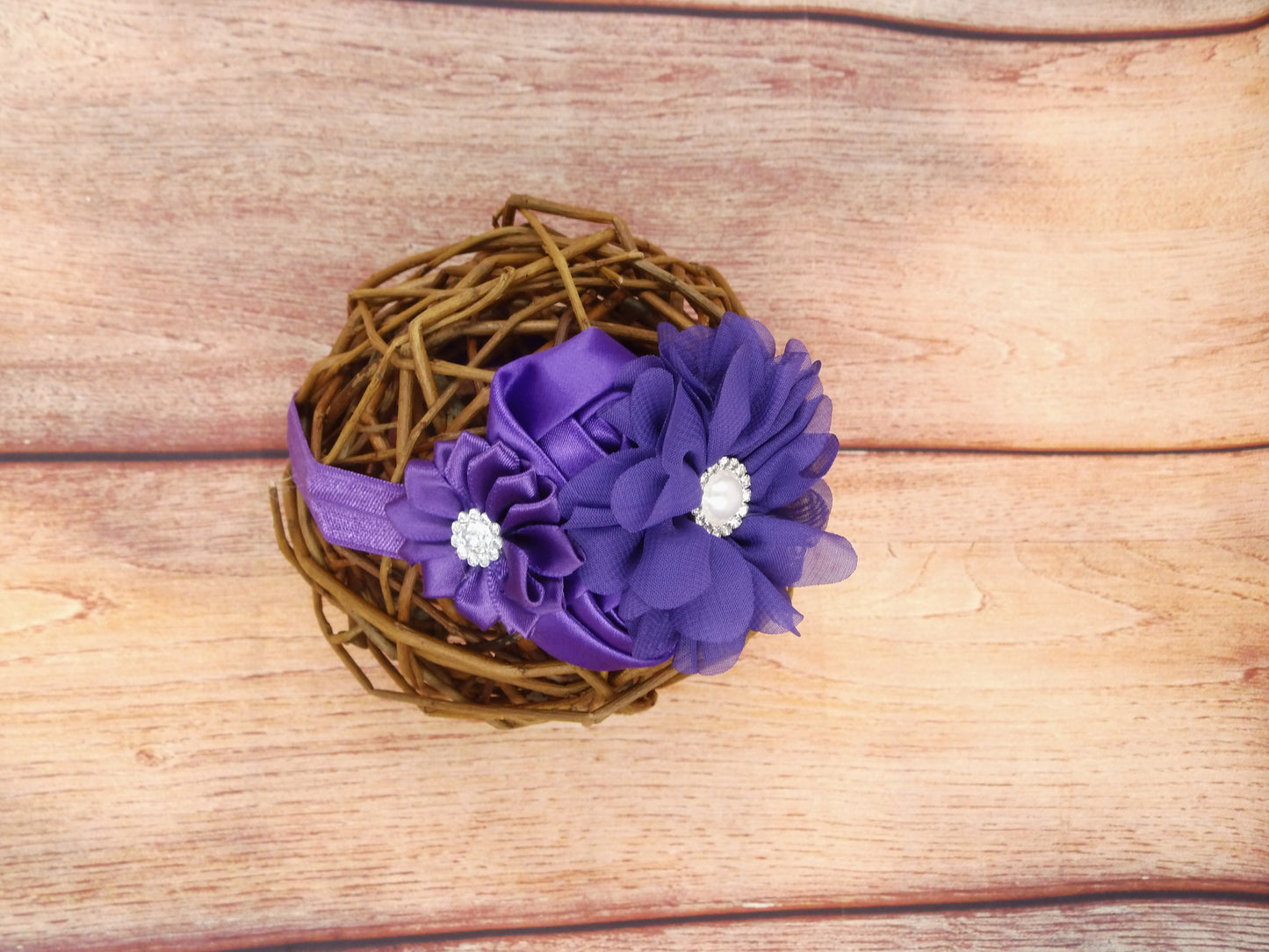 Stirnband Haarband mit 4 Blumen und Strass