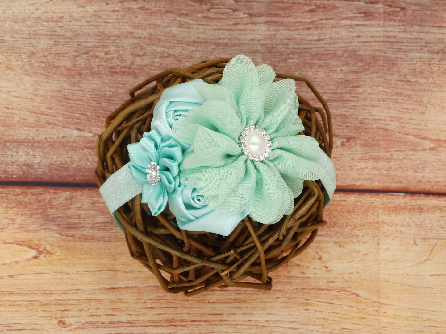 Stirnband Haarband mit 4 Blumen und Strass