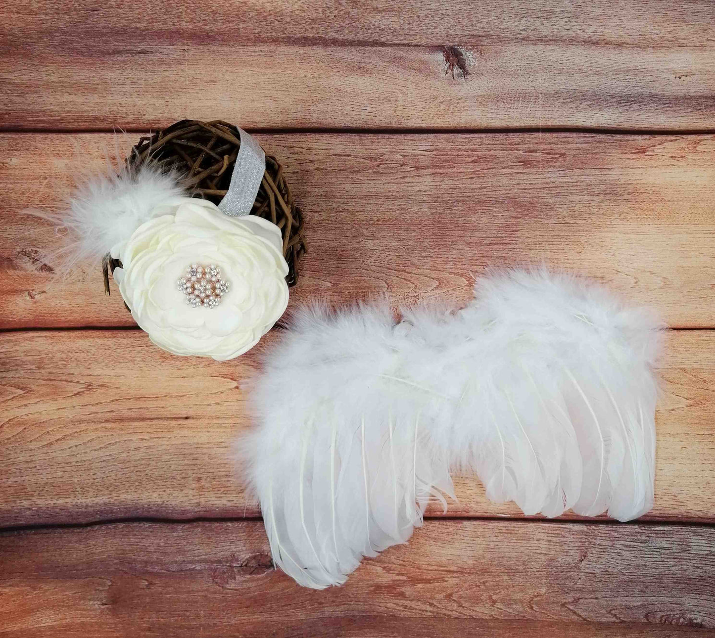 Edles Engel Flügel Set mit Blumenstirnband