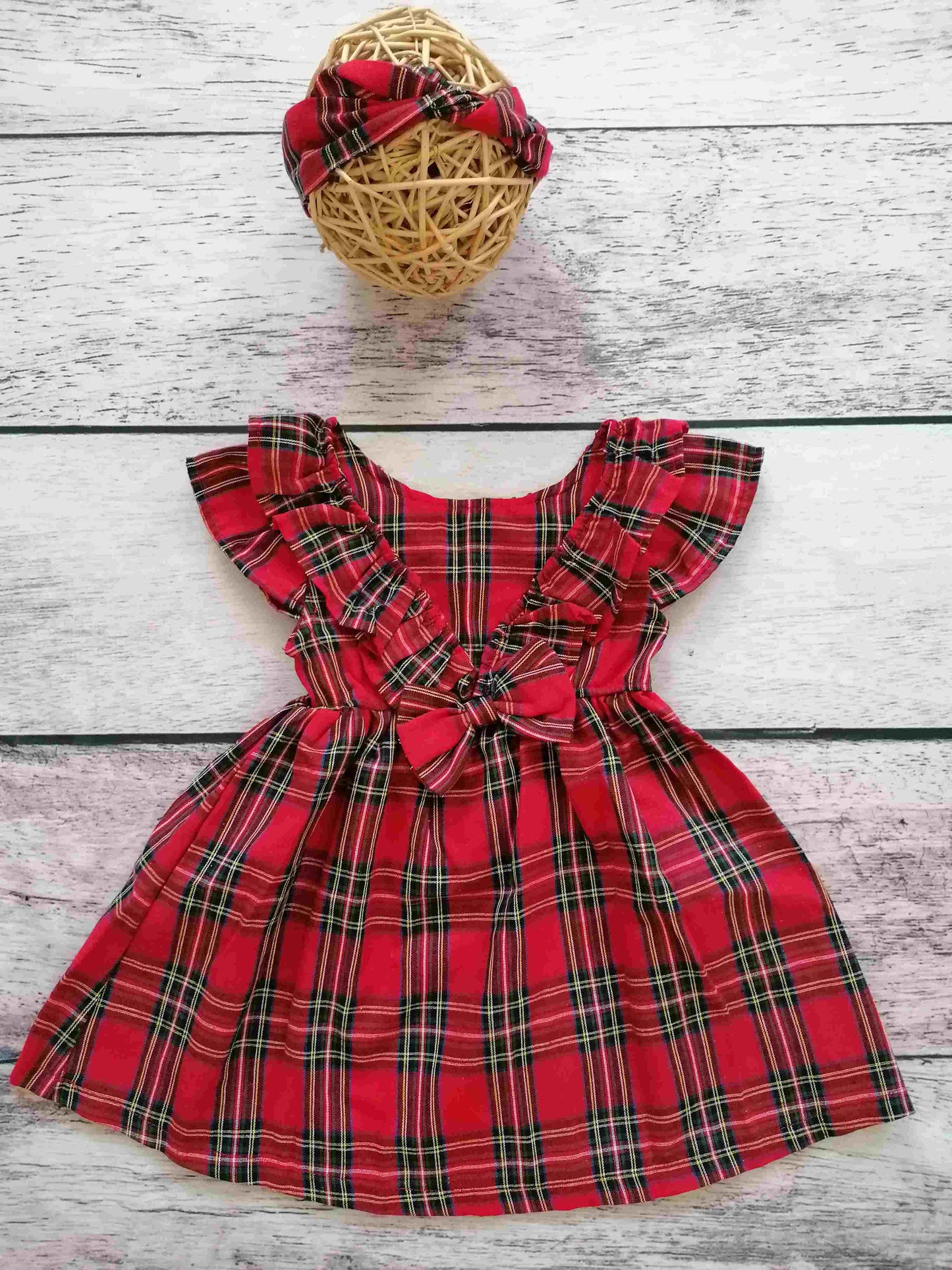 Kleid mit Stirnband Weihnachten kariert