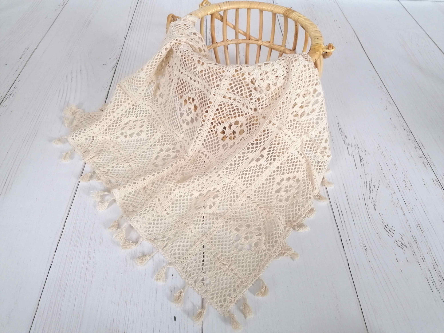 Boho Decke Tuch beige mit Fransen