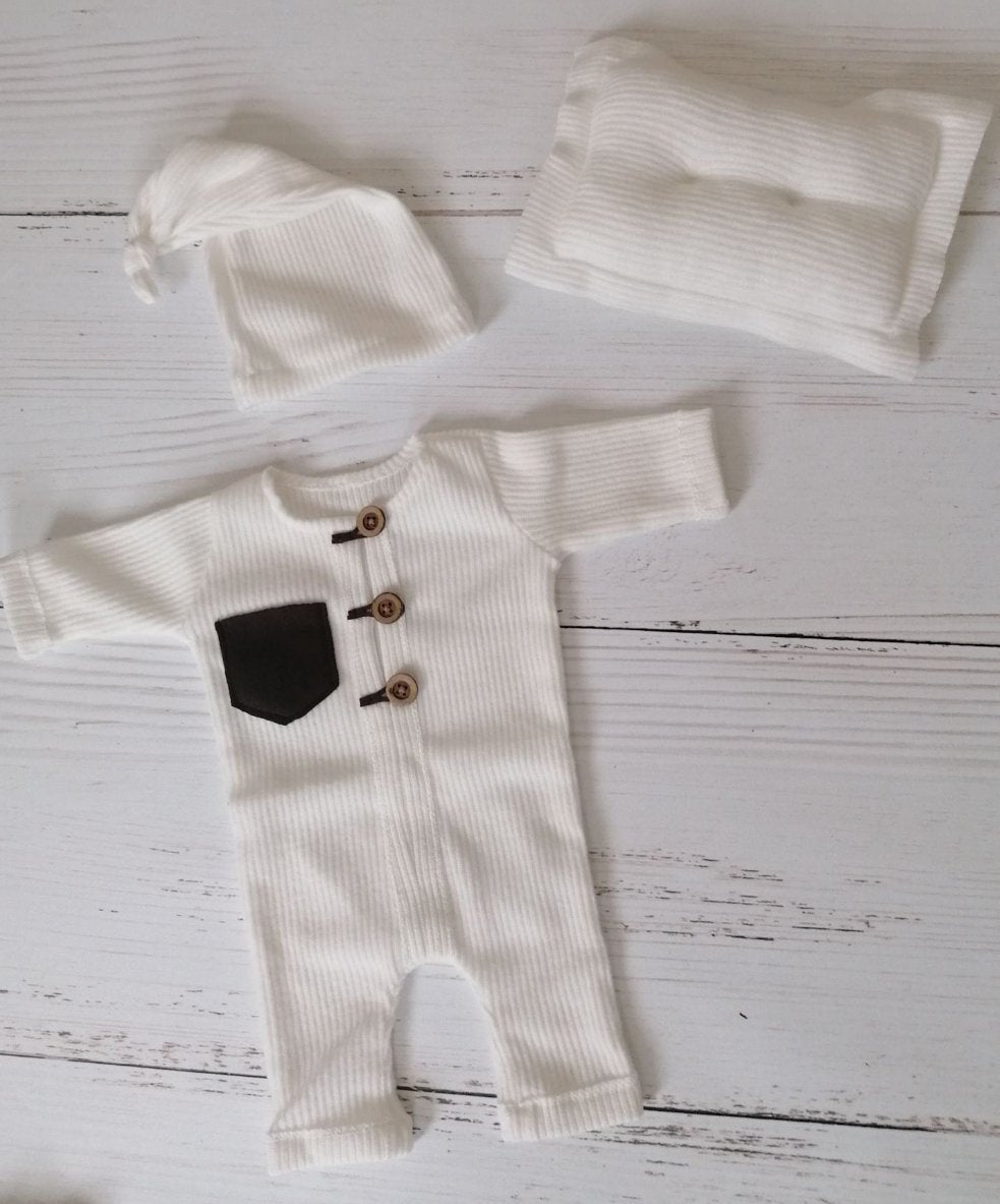 Newborn Reborn 3er Set Strampler Kissen und Mütze