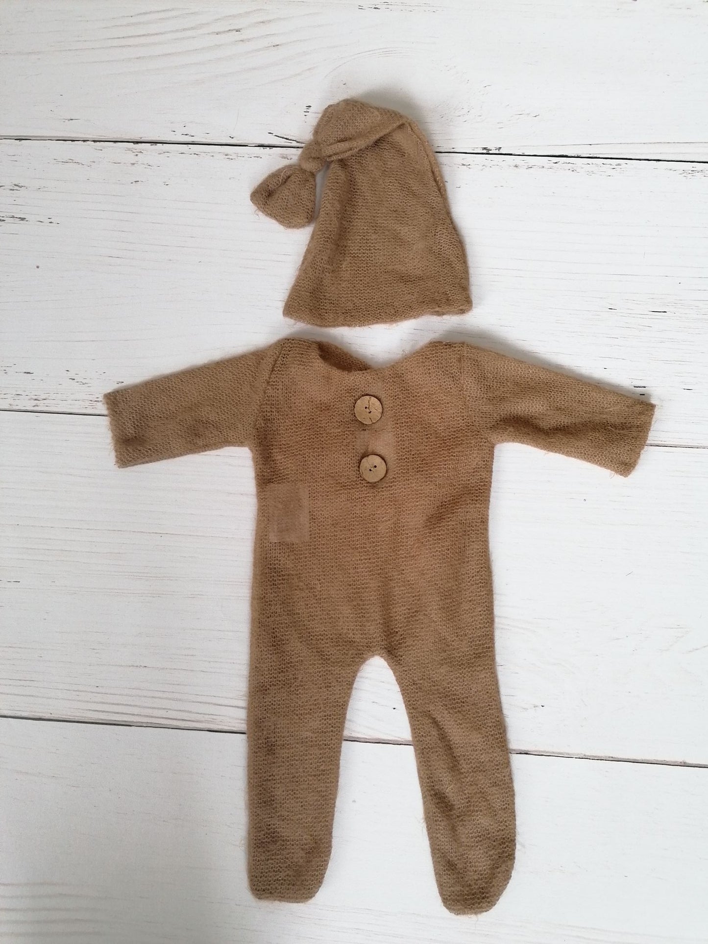 Newborn Mohair Outfit Set Strampler und Zipfelmütze Reborn