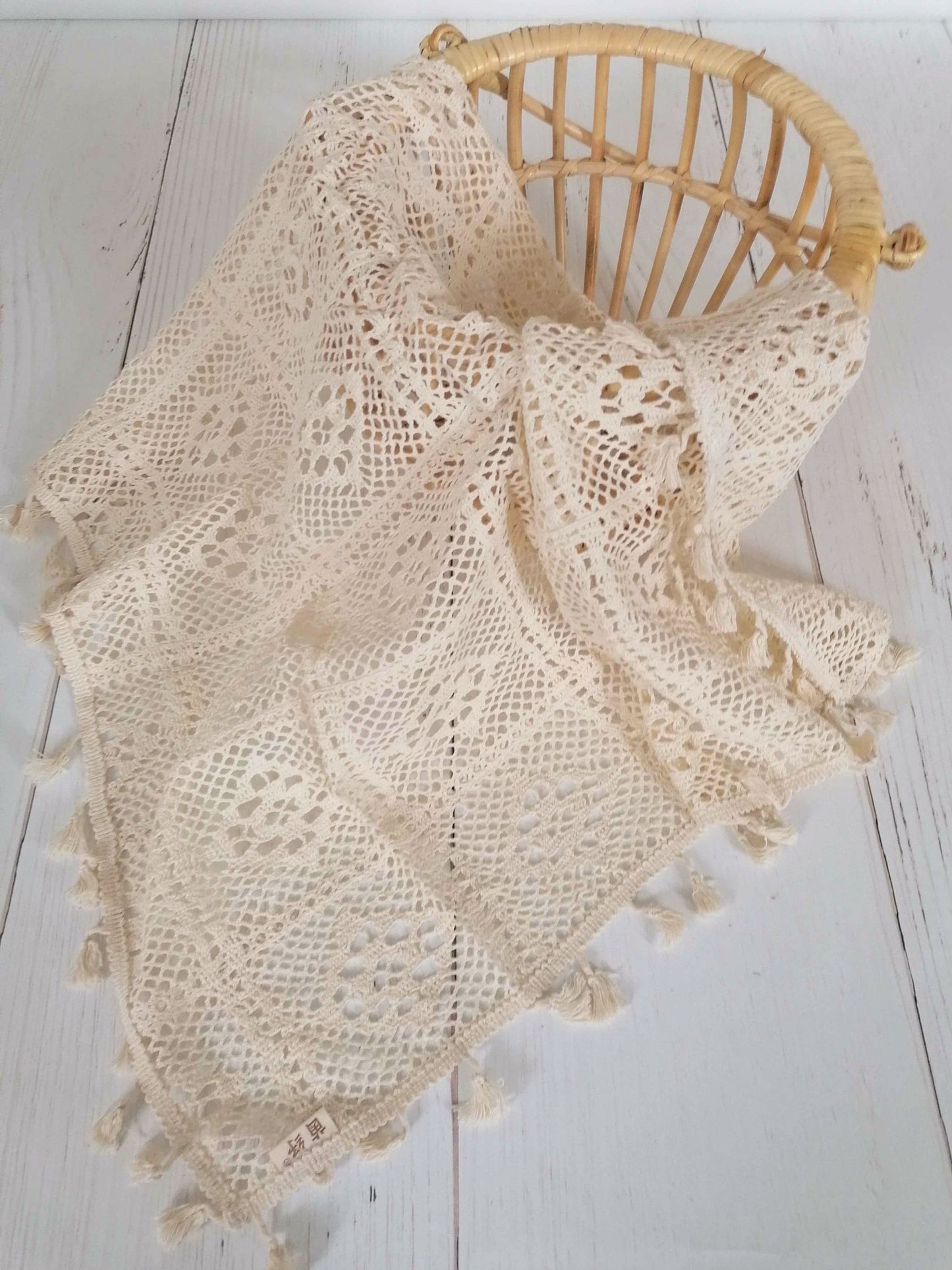 Boho Decke Tuch beige mit Fransen