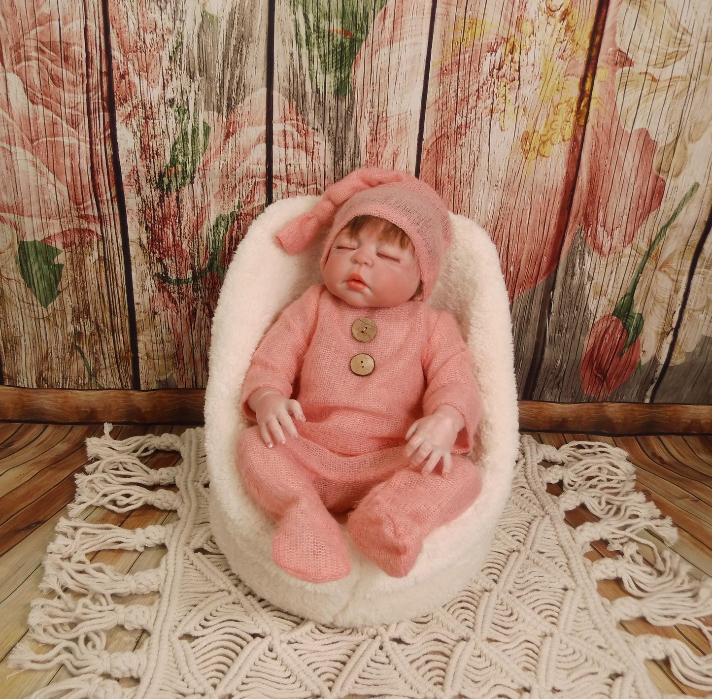 Newborn Mohair Outfit Set Strampler und Zipfelmütze Reborn