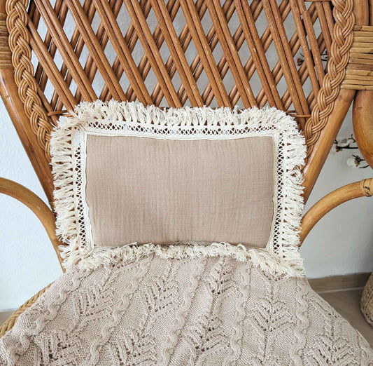 Boho Kissen Newborn Reborn Handmade beige und ecru