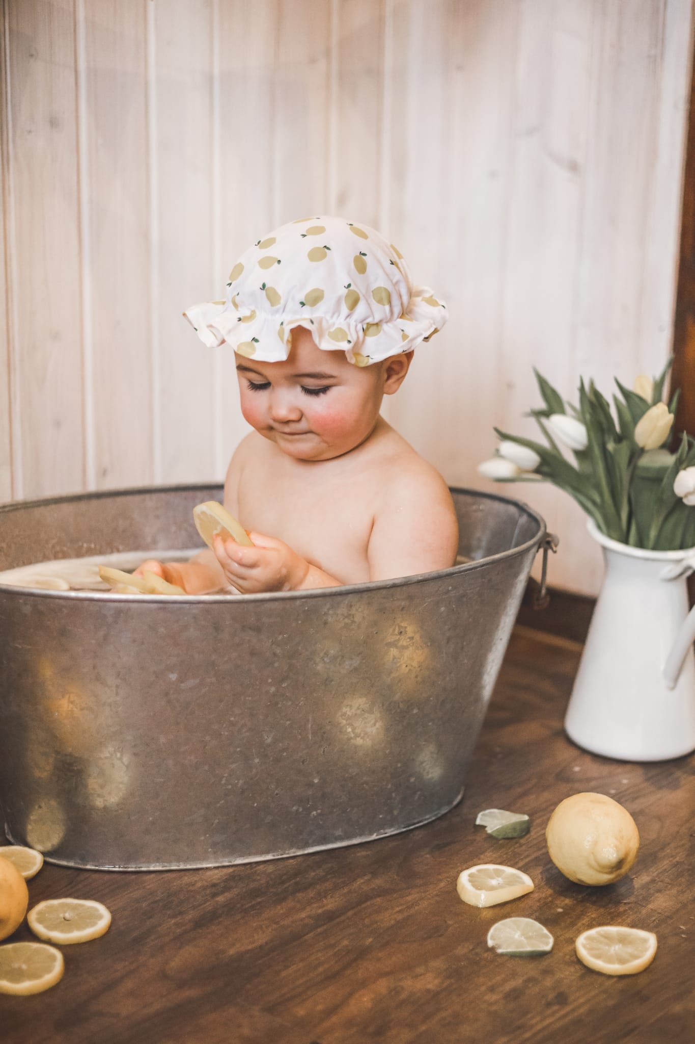 Handmade Badehaube Bademütze Bathing Cap Zitrone und Erdbeere