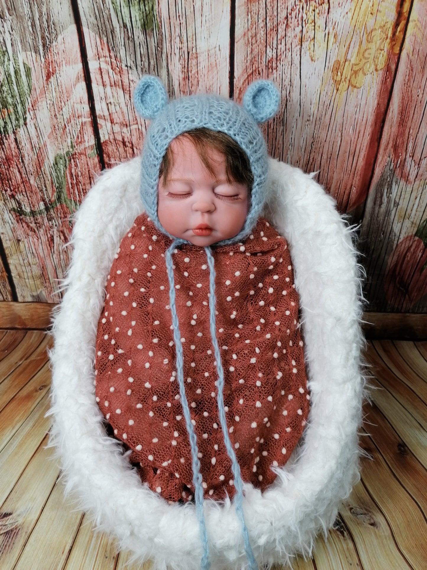 Mütze Bär Bärchen Newborn Reborn Mohair Look