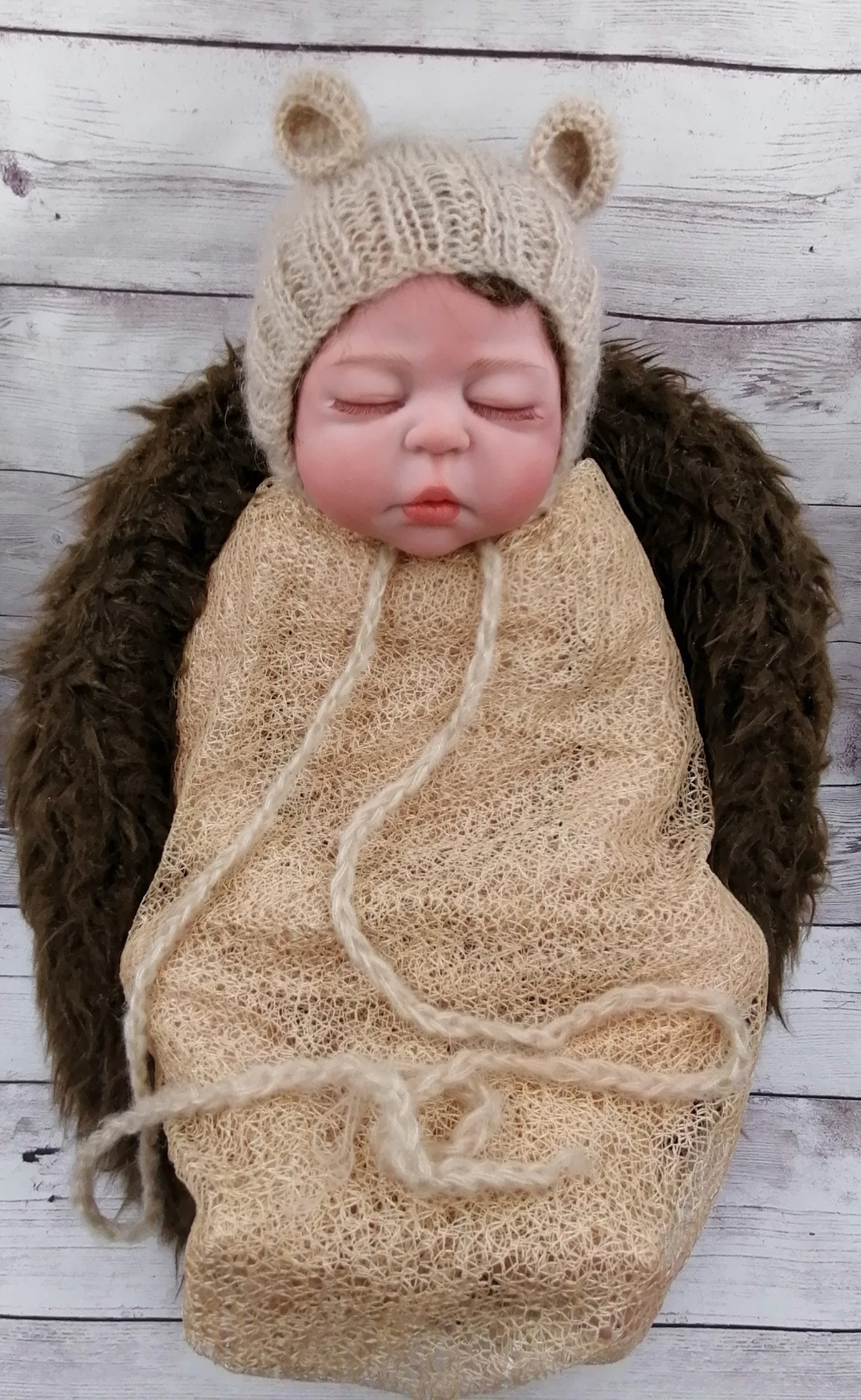 Mütze Bär Bärchen Newborn Reborn Mohair Look