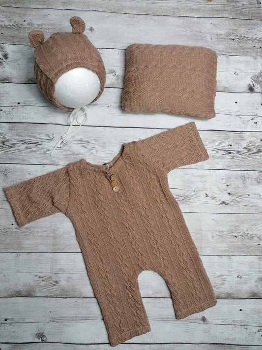 3er Outfit Set Strickmuster Newborn Reborn Bärchen