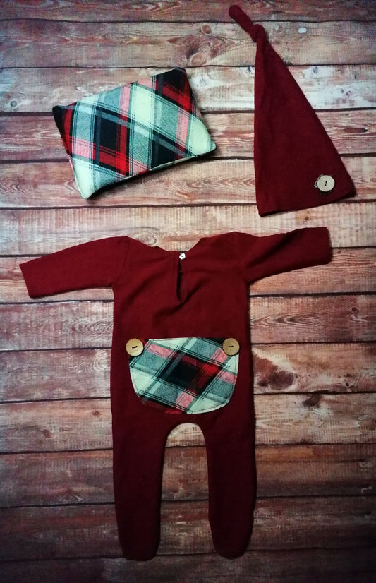 Set Outfit Mütze Strampler und Kissen Newborn