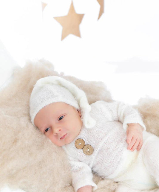 Newborn Mohair Outfit Set Strampler und Zipfelmütze Reborn