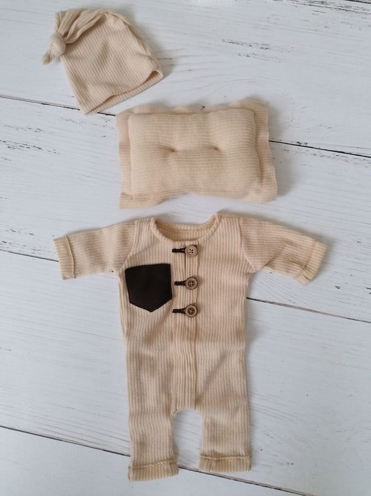 Newborn Reborn 3er Set Strampler Kissen und Mütze