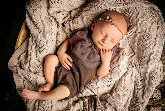 Boho Strickdecke Decke beige